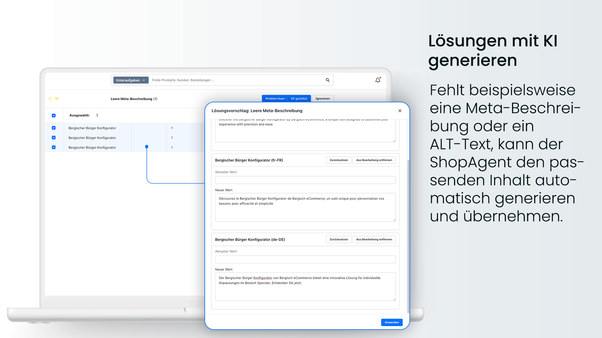 ShopAgent erzeugt für erkannte Schwachstellen direkt passende KI-Lösungen